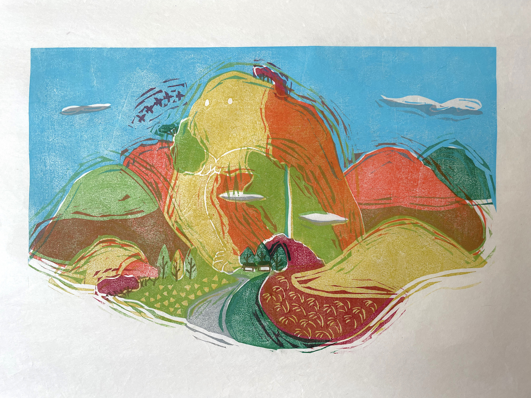 某有名小学生画家の描いたアートの写真 4月21日まで！】仙台の木版画家が東北を描いた個展を開催 | 日刊